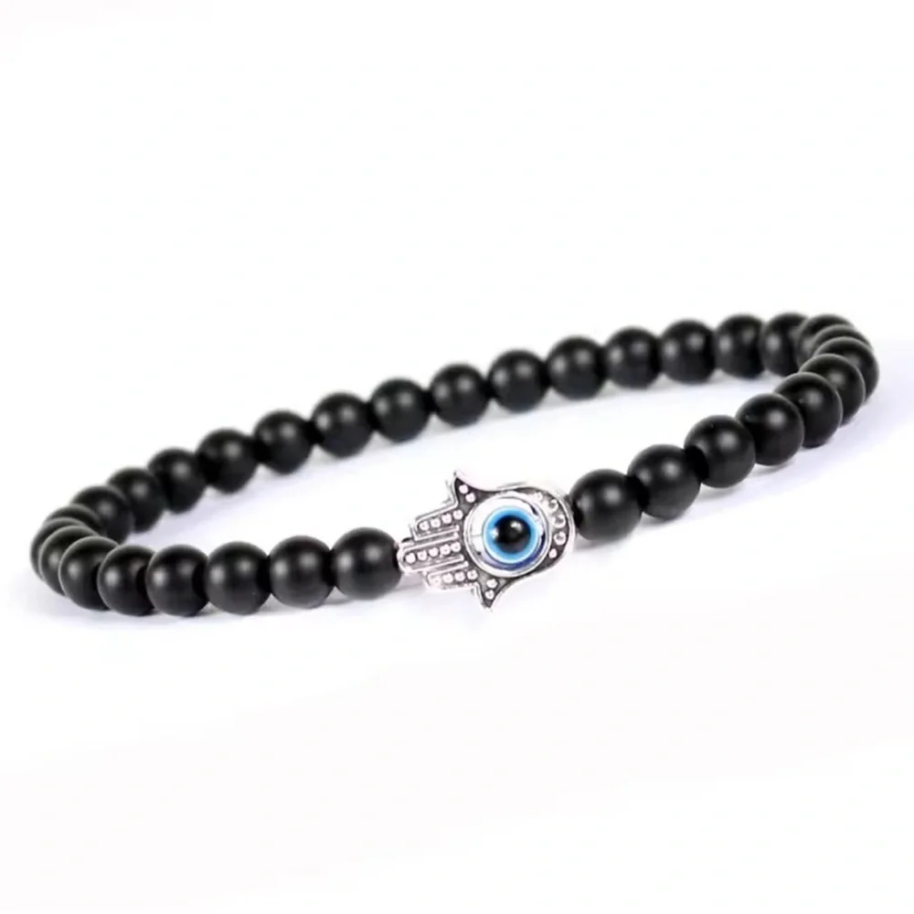 Black Beaded Bracelet with Silver Charm